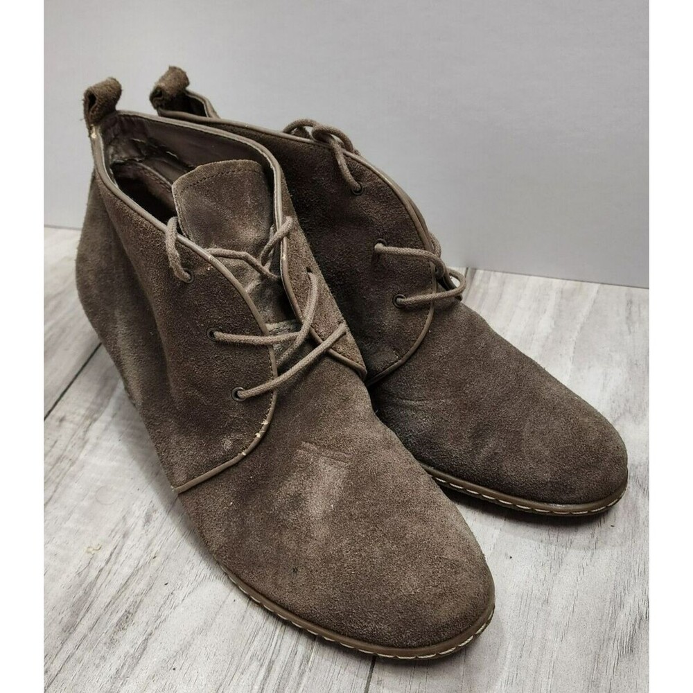 Franco Sarto Annabelle Suede Wedge Heel Lace-Up Brown Ankle Boots Size 8 M